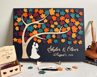 Magnetic Maple Tree Wedding Guest Book Alternative: Fall Autumn Leaves