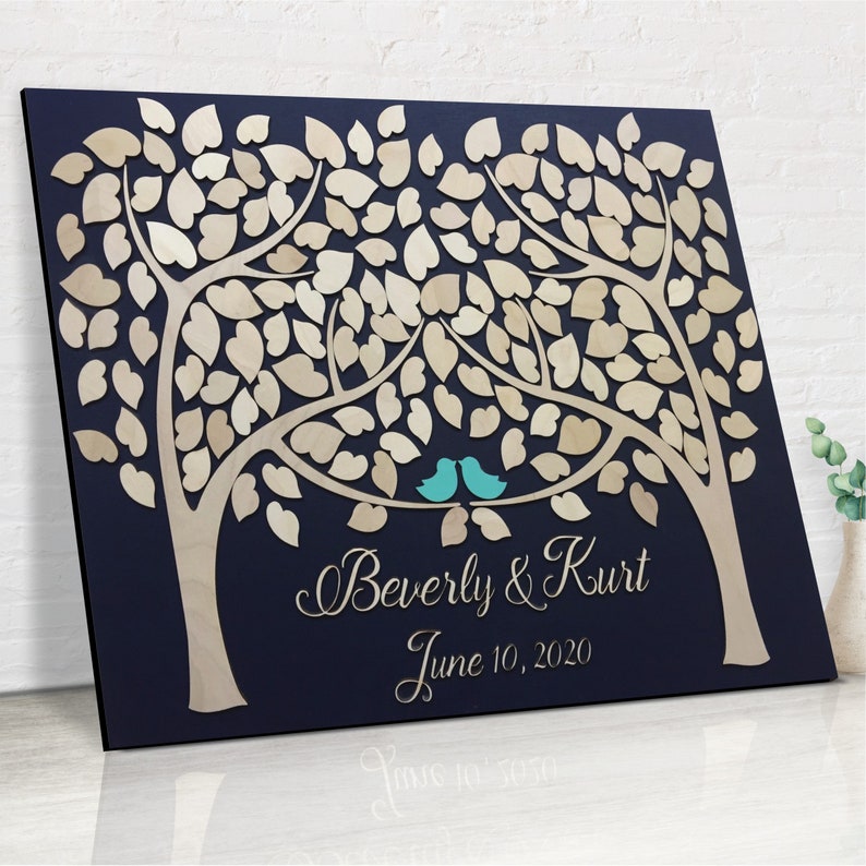 Wedding Guest Book Alternative 3D Guestbook Wood Tree of Hearts Two Trees Grow Into One Navy Blue Wedding Decor Rustic Guest Book image 3