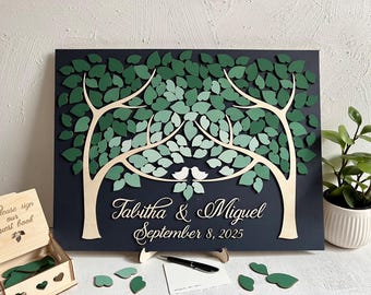 Magnetic Wedding Guest Book Alternative: Two Trees, Green Ombre Leaves Puzzle