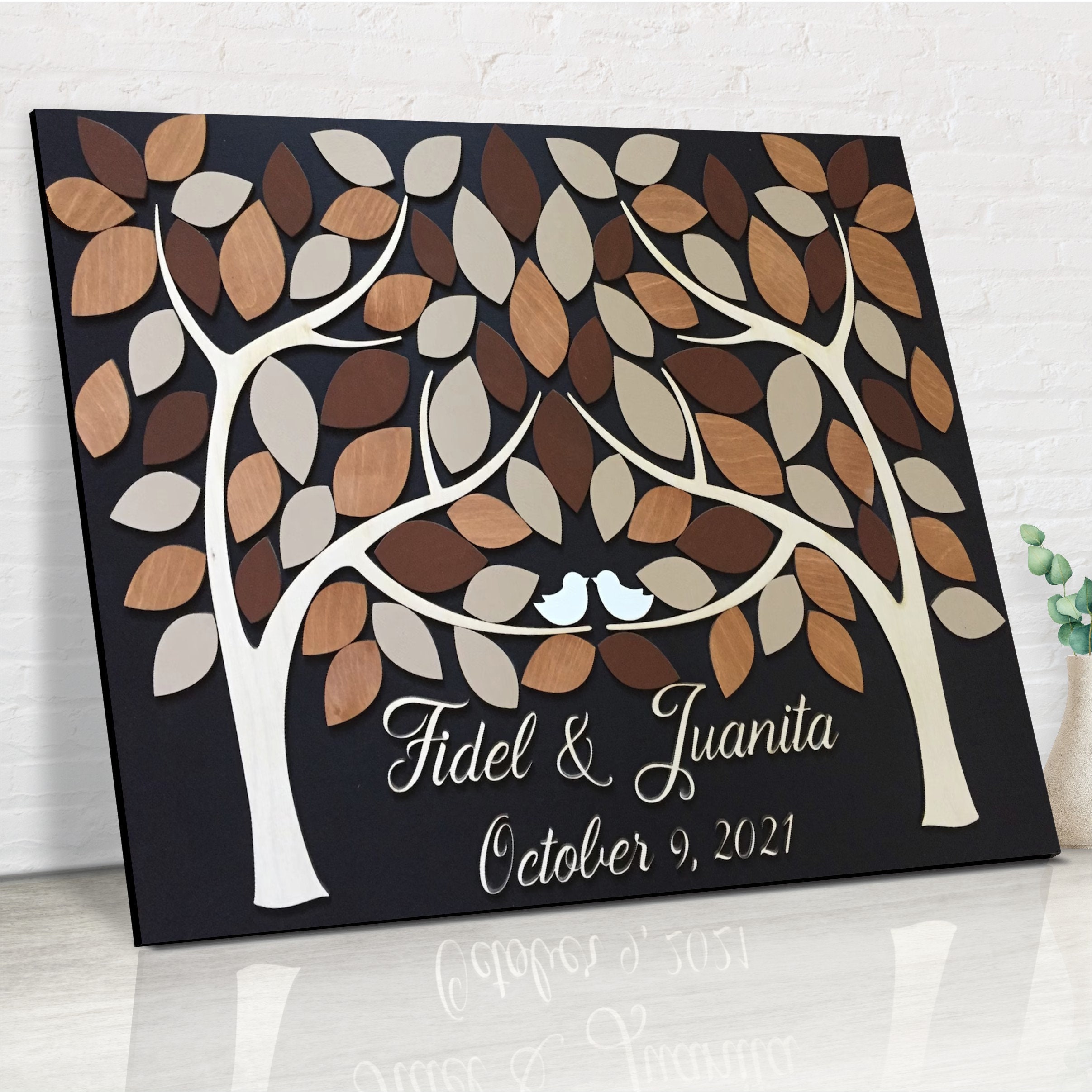 Wedding guest book made of wood representing two family trees that joi –  SignYouStyle