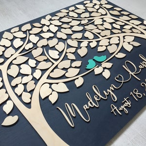 Guest book alternative tree of life personalized with names, date and wedding colors made in 3D wood image 3