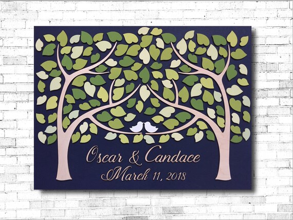 Large 3D Wedding Guest Book Alternative Wood Tree of Hearts Two Families One Wedding Keepsake Greenery Guestbook Green Wedding Fresh Colors Il_570xn