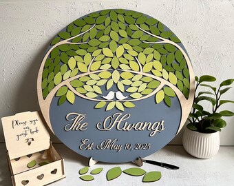 Magnetic Tree Last Name Sign: Personalized Wood Wedding Guest Book Alternative