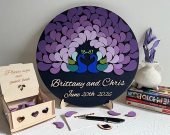 Magnetic Peacock Wedding Guest Book Alternative: 3D Wooden Peacock Feathers to Sign