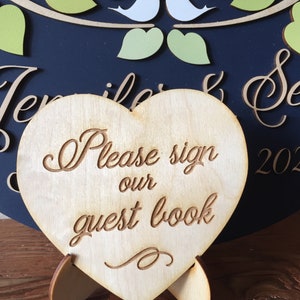 Cats guest book alternative round 3D wood sign with personalized names and date and fresh green ombre leaves, unique custom cats guestbook image 8