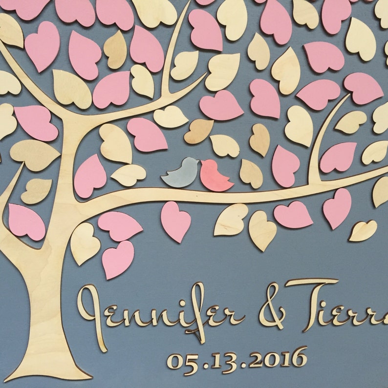 baby shower pink wedding Guest book alternative made of wood in a unique 3D guestbook design personalized with names and date for weddings