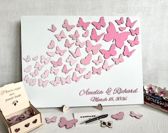 Magnetic Butterfly Wedding Guest Book Alternative: Personalized 3D Puzzle Sign