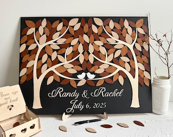 Magnetic Wedding Guest Book Alternative: Two Trees, Wooden Leaves Puzzle