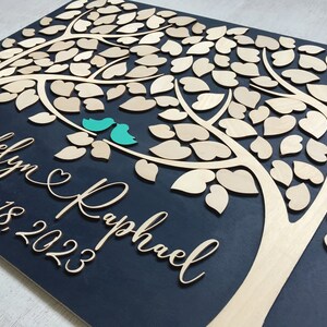 Guest book alternative tree of life personalized with names, date and wedding colors made in 3D wood image 4