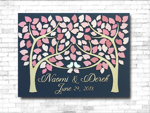 Wedding guest book alternative 3D guestbook wood tree of hearts two families become one pink blush wedding custom made sign in guest book Il_570xn