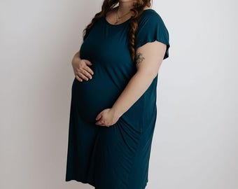 PLUS SIZE - Three Little Tots Navy Blue Labor and Delivery Nursing Hospital Gown- Pajamas & Breastfeeding