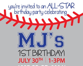 Baseball Themed Rookie Year little boy Birthday Invitation (DIGITAL COPY)