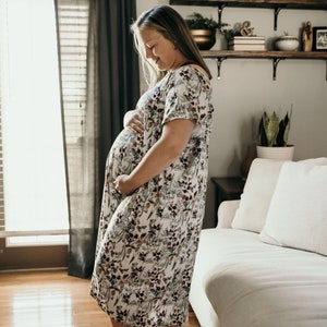 PLUS SIZE - Three Little Tots Flower Floral Labor and Delivery Nursing Hospital Gown- Pajamas & Breastfeeding