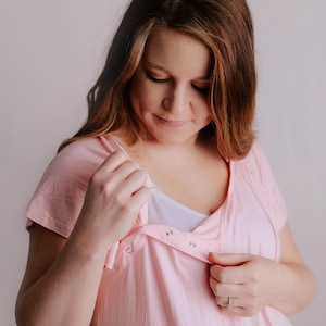 PLUS SIZE - Three Little Tots Light Bubblgum Pink Labor and Delivery Nursing Hospital Gown- Pajamas & Breastfeeding