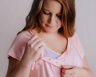 PLUS SIZE - Three Little Tots Light Bubblgum Pink Labor and Delivery Nursing Hospital Gown- Pajamas & Breastfeeding