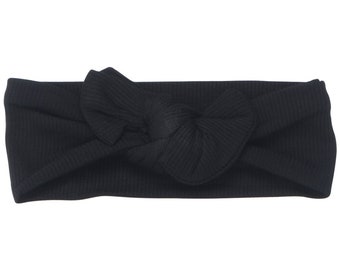 Black Ultra Soft Newborn Headband and Knotted Bow