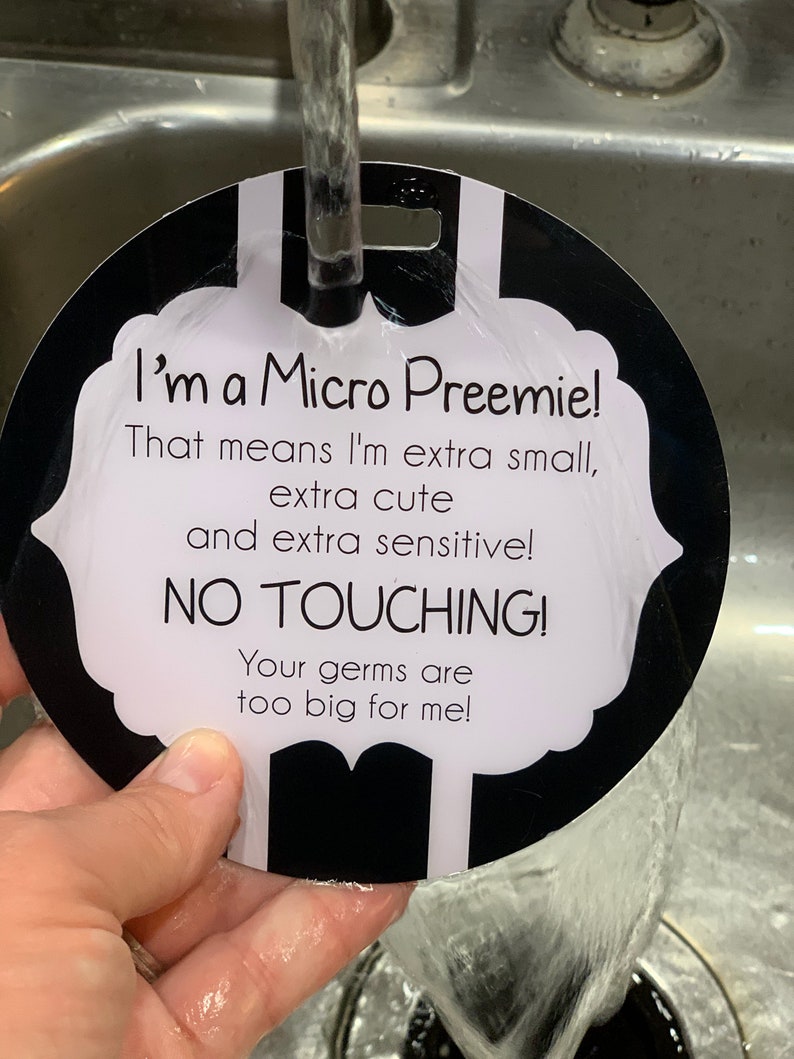 Micro Preemie Tag Baby Car Seat Tag No touching your germs are too big for me - CPSIA Certified Safe no touching tag for baby carseat