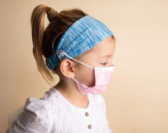 Kids Blue and White Headband with Buttons Savior Bands - Headbands for Masks for Nurses, doctors, teachers