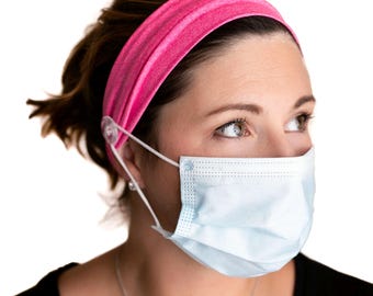 Pink Headband with Buttons Savior Bands - Headbands for Masks for Nurses, doctors, teachers