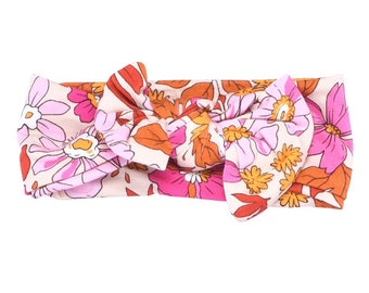 Summer Floral Ultra Soft Newborn Headband and Knotted Bow