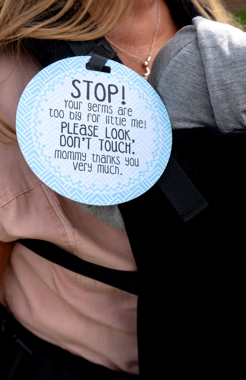 Light Blue Stop Tag Stop Please Look Don't Touch Blue Preemie Sign, Newborn CPSIA Safety Tested no touching tag for baby carseat image 8