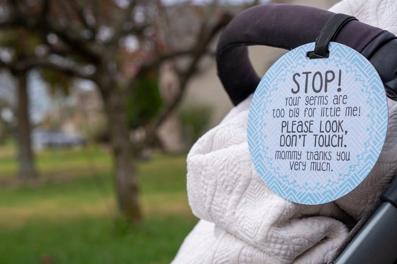 Light Blue Stop Tag Stop Please Look Don't Touch Blue Preemie Sign, Newborn CPSIA Safety Tested no touching tag for baby carseat image 7