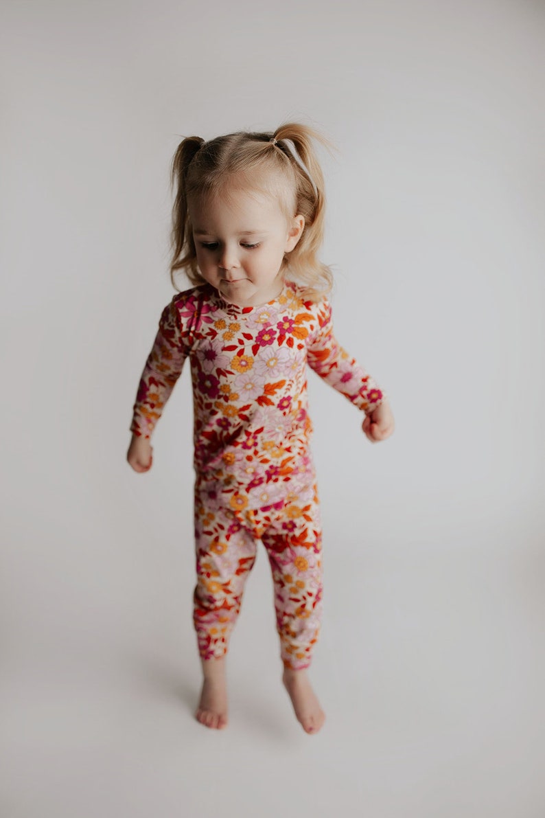 Wild Child Flower Jammies Kids Soft Pjs and Lougewear Pajama Set image 3