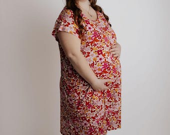 PLUS SIZE - Three Little Tots Flower Floral Labor and Delivery Nursing Hospital Gown- Pajamas & Breastfeeding