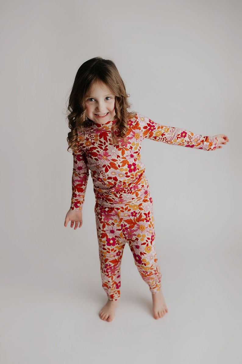 Wild Child Flower Jammies Kids Soft Pjs and Lougewear Pajama Set image 7