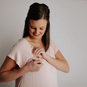 Three Little Tots Heavenly Light Pink Labor and Delivery Nursing Hospital Gown- Pajamas & Breastfeeding