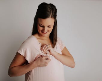 Three Little Tots Heavenly Light Pink Labor and Delivery Nursing Hospital Gown- Pajamas & Breastfeeding