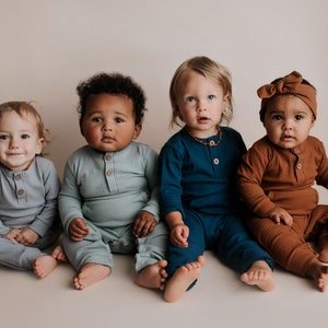 TROIS PETITS TOUT Baby Girl Boy Romper Corps côtelé Solide Uni Une Pièce Combinaisons Une Pièce Vêtements Bébé Tenues Chute... image 4