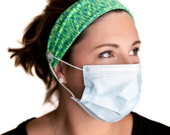 Green and Blue Headband with Buttons Savior Bands - Headbands for Masks for Nurses, doctors, teachers