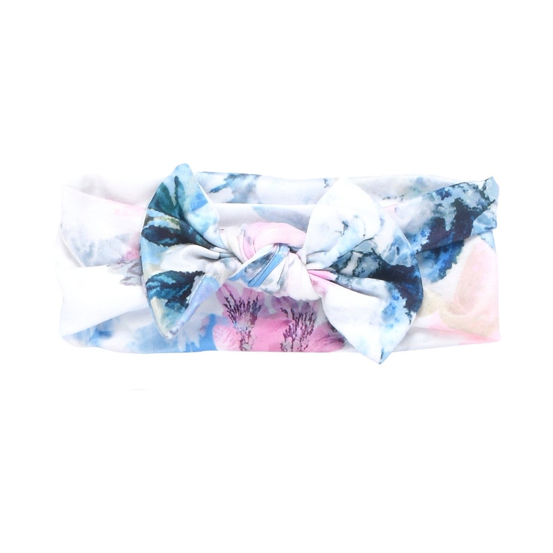 Watercolor Flower Floral Ultra Soft Newborn Headband and Knotted Bow image 2