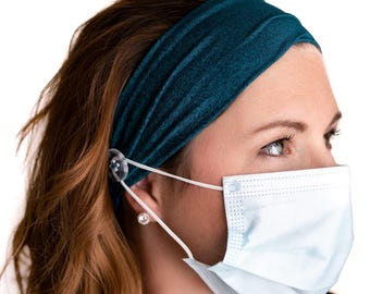 Ocean Blue Headband with Buttons Savior Bands - Headbands for Masks for Nurses, doctors, teachers