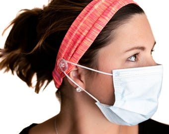 Pink and Orange Headband with Buttons Savior Bands - Headbands for Masks for Nurses, doctors, teachers