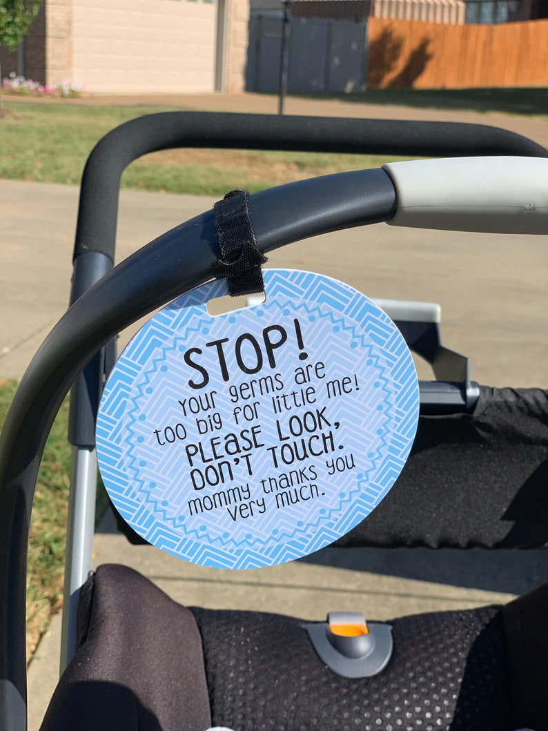 Light Blue Stop Tag Stop Please Look Don't Touch Blue Preemie Sign, Newborn CPSIA Safety Tested no touching tag for baby carseat image 2