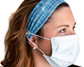 Cotton Candy Blu125 Headband with Buttons Savior Bands - Headbands for Masks for Nurses, doctors, teachers