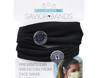 Black Headband with Buttons Savior Bands - Headbands for Masks for Nurses, doctors, teachers
