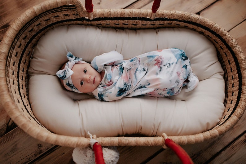 Watercolor Flower Floral Ultra Soft Newborn Headband and Knotted Bow image 4