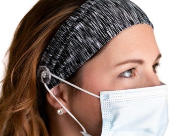 Black and White Headband with Buttons Savior Bands - Headbands for Masks for Nurses, doctors, teachers