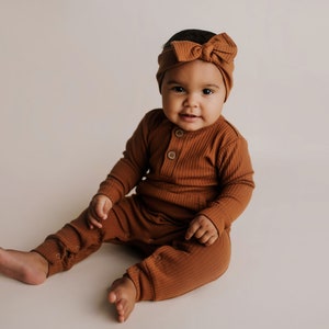 THREE LITTLE TOTS Baby Girl Boy Romper Ribbed Bodysuit Solid Plain One Piece Jumpsuits One Piece Baby Clothes Outfits Fall image 10