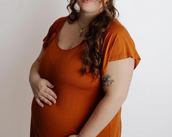PLUS SIZE- Three Little Tots Saddle Copper Longhorn Orange Labor and Delivery Nursing Hospital Gown- Pajamas & Breastfeeding