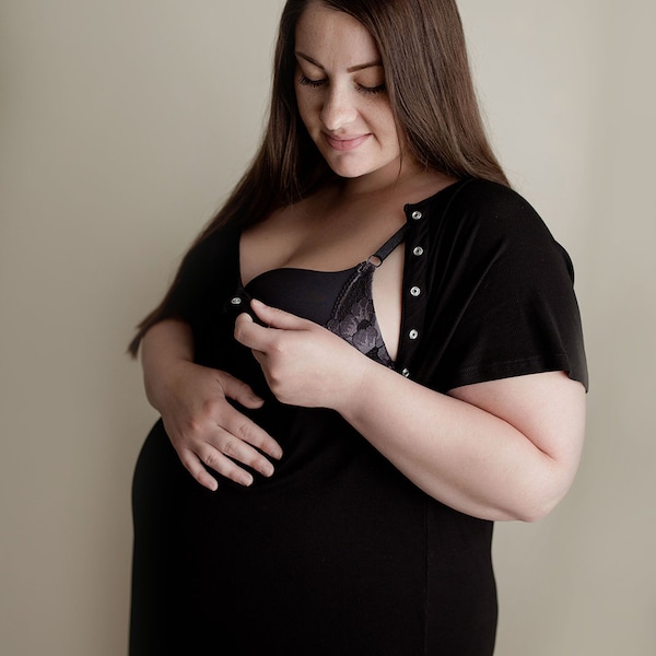 Vestido negro de hospital de parto y parto / Vestido de maternidad / Vestido de bata de enfermería / Bolsa de hospital / Bolsa de mamá / Camisón de maternidad