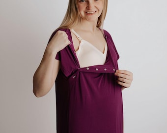 Three Little Tots Plum Purple Labor and Delivery Nursing Hospital Gown- Pajamas & Breastfeeding