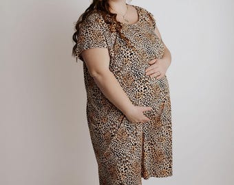 PLUS SIZE- Three Little Tots Leopard Labor and Delivery Nursing Hospital Gown- Pajamas & Breastfeeding