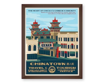 Chinatown 唐人街 (Quartier de Chicago) Affiche inspirée de WPA