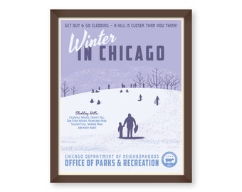 Winter & Sledding in Chicago WPA-Inspired Print
