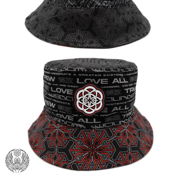 PROTECTED By INTENT • Reversible / Reflective • BUCKET Hat w/ hidden pocket / Bucket Festival Hat / Sacred Geometry / Festival Cap