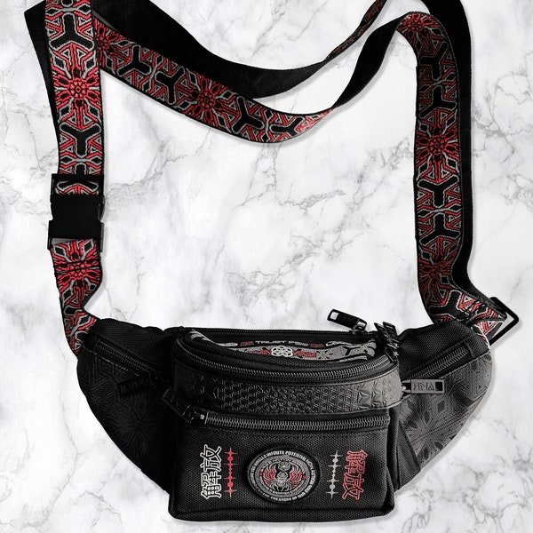 PROTECTED By INTENT •  Black/Red/Reflective Silver • Fanny Pack/Chest Bag / Bags for Men / Bags for Women / Unisex Bags / Shoulder Bag Small